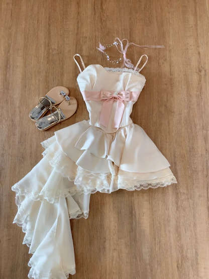 Spaghetti Straps A Line Pink Short Birthday Dress Lace Sweet Party Dress For Teens J8803