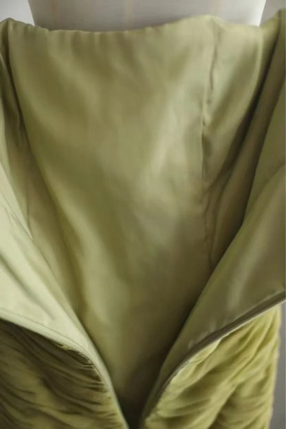 Robe de bal longue verte à volants et épaules dénudées, robe de soirée plissée J8806