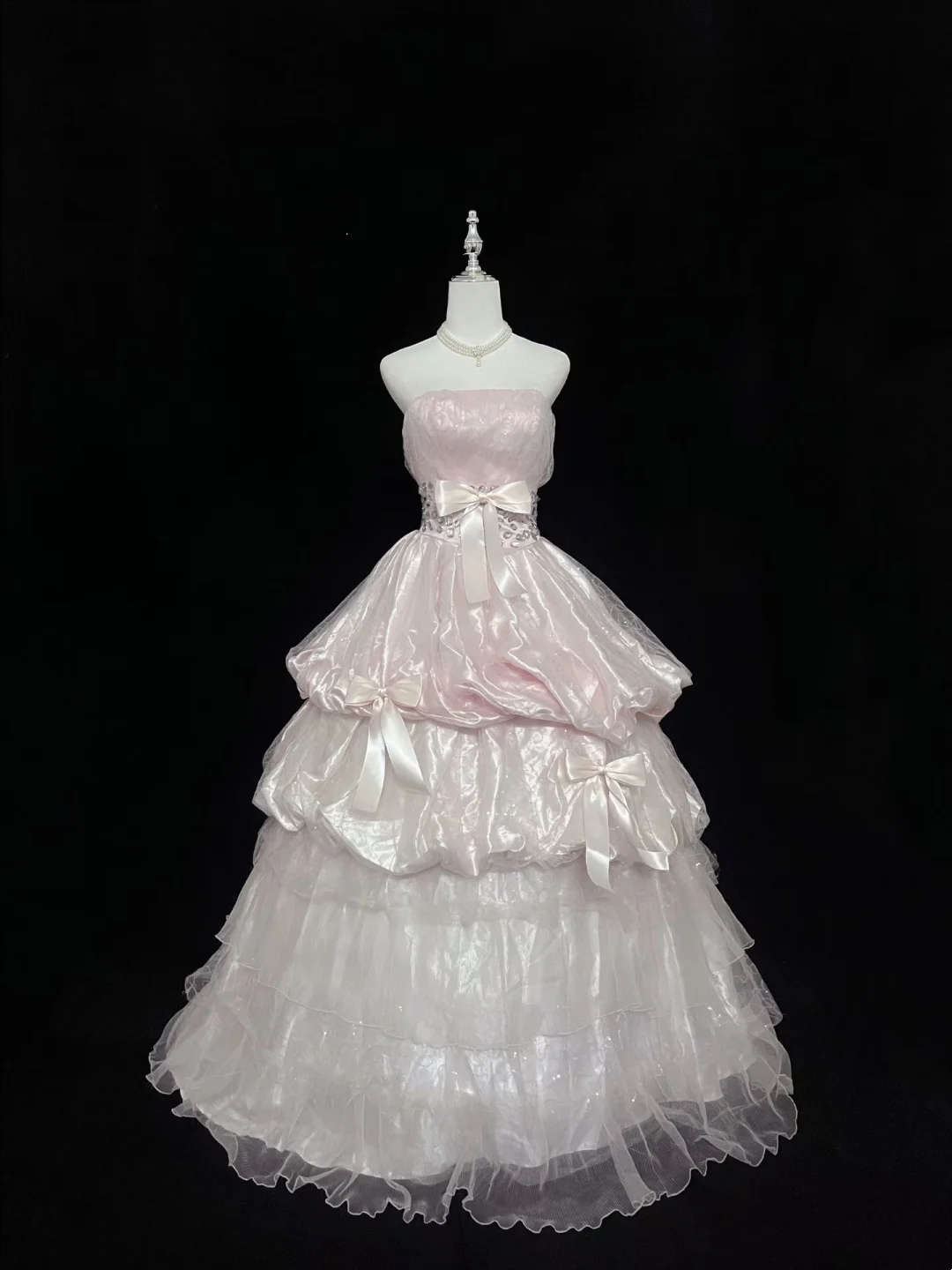 Strapless Pink Layered Long Prom Dress Sweet 15 Birthday Dress J8808