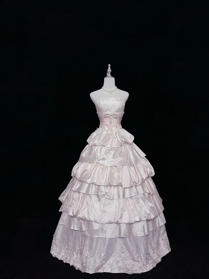 Robe de bal longue rose à volants, tenue d'anniversaire pour 15 ans, J8809