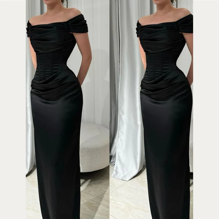Black Off The Shoulder Prom Dresses Floor Length Evening Gown J8815