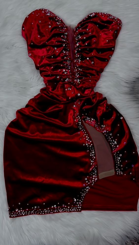 Herzförmiges rotes Etui-Mini-Geburtstagskleid, kurzes Abendkleid J8335