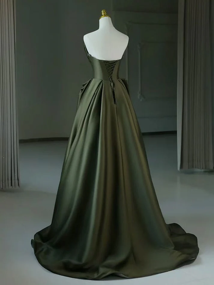 A Line Satin Green Long Prom Dress Formal Evening Dress J7207