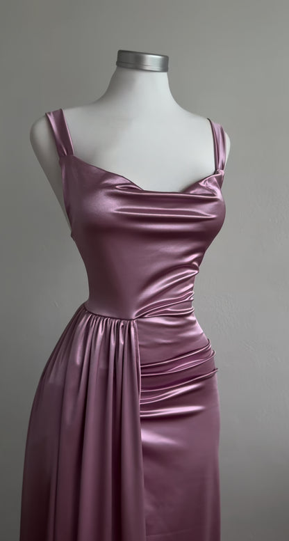 Pink Satin Long Prom Dress Satin Evening Dress J8600