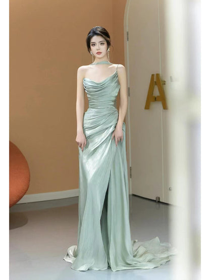 Robe de soirée verte coupe A, robe de bal formelle, J7101