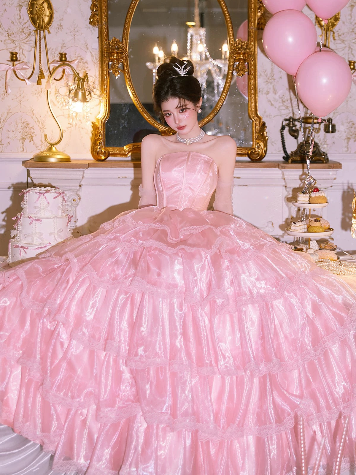 Robe de bal bustier trapèze à volants pour 16 ans J7724