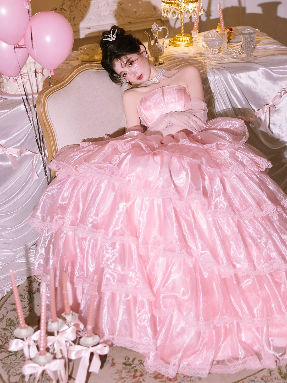 Robe de bal bustier trapèze à volants pour 16 ans J7724
