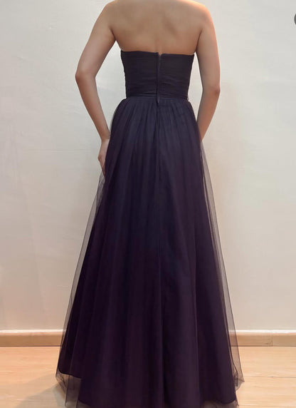 Strapless Purple A Line Long Prom Dress Tulle Party Dress J8568