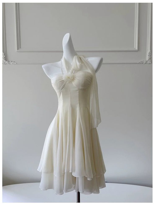 Neckholder A-Linie Chiffon Homecoming-Kleid Kurzes formelles Partykleid J7193