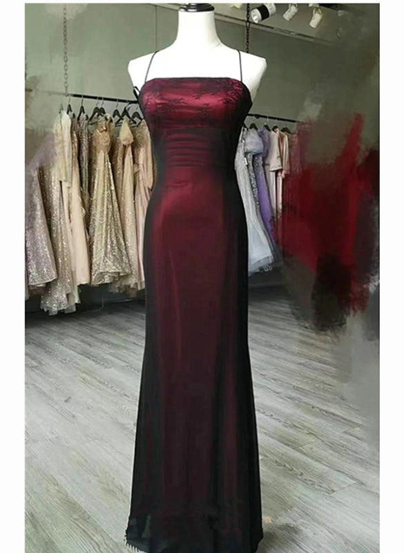 Black And Red Scoop Straps Long Party Dress Formal Evening Dress J8381