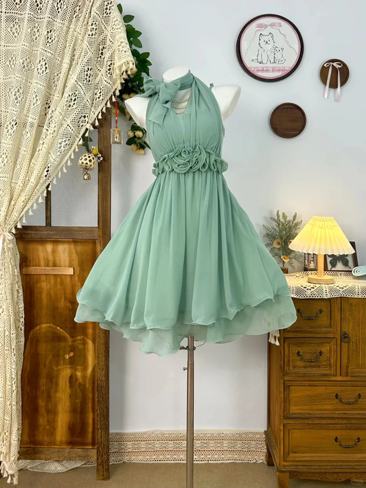 Grünes Chiffon Abendkleid Elegantes kurzes Ballkleid J7248