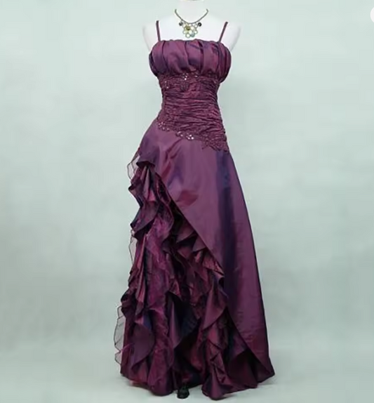 Spaghettiträger Fuchsia Langes Ballkleid mit Rüschen Abendkleid J8478