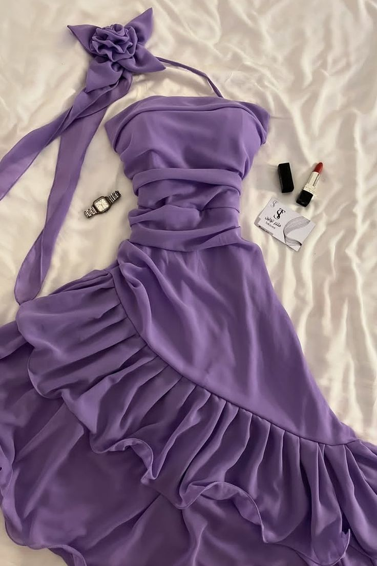 Purple Chiffon Ruffle Homecoming Dress Formal 16th Birthday Outfits J8117