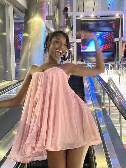 Robe de bal courte rose à volants, tenue d'anniversaire J7114