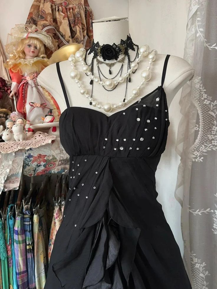 Black Chiffon Beaded Long Party Dress  A-line Prom Dress J8064