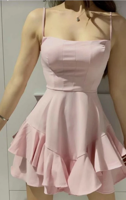 Spaghetti Straps A Line Pink Homecoming Dress J8090
