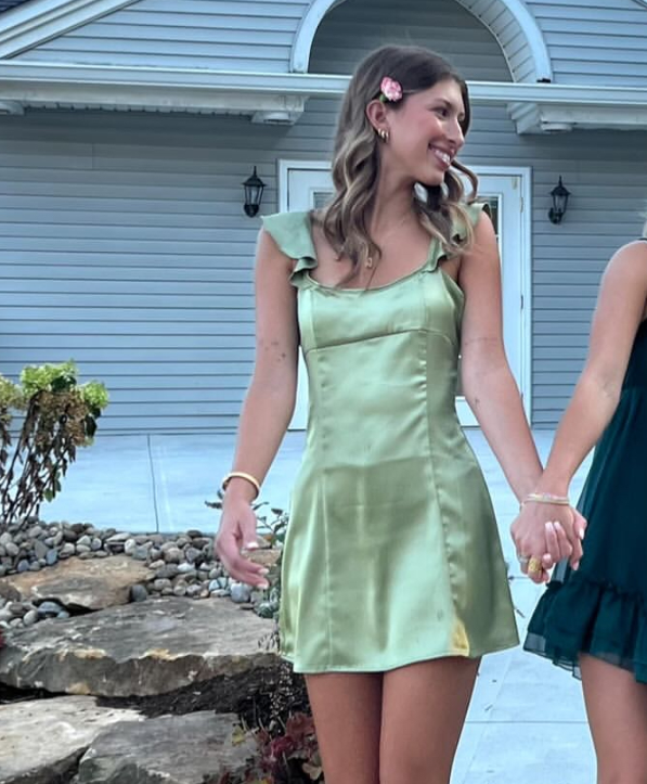Ruffle Straps A Line Green Short Homecoming Dress J7837