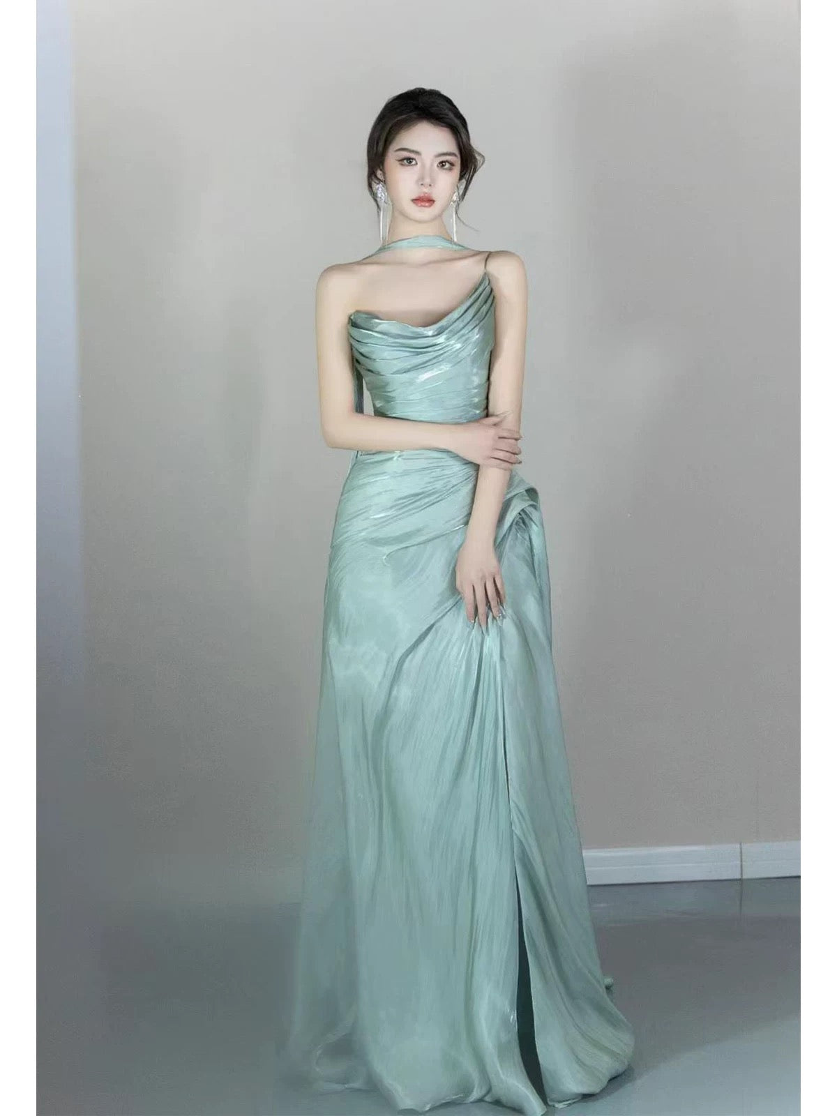 Robe de soirée verte coupe A, robe de bal formelle, J7101