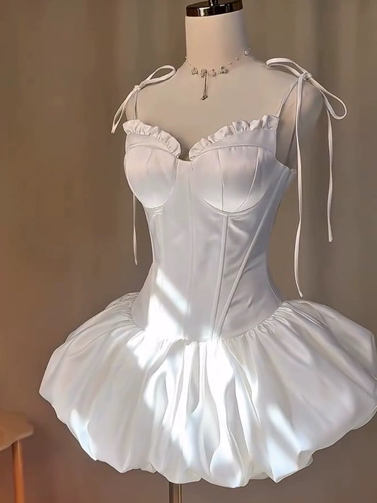 White Short Birthday Dress A Line Lace Homecoming Dress J7313