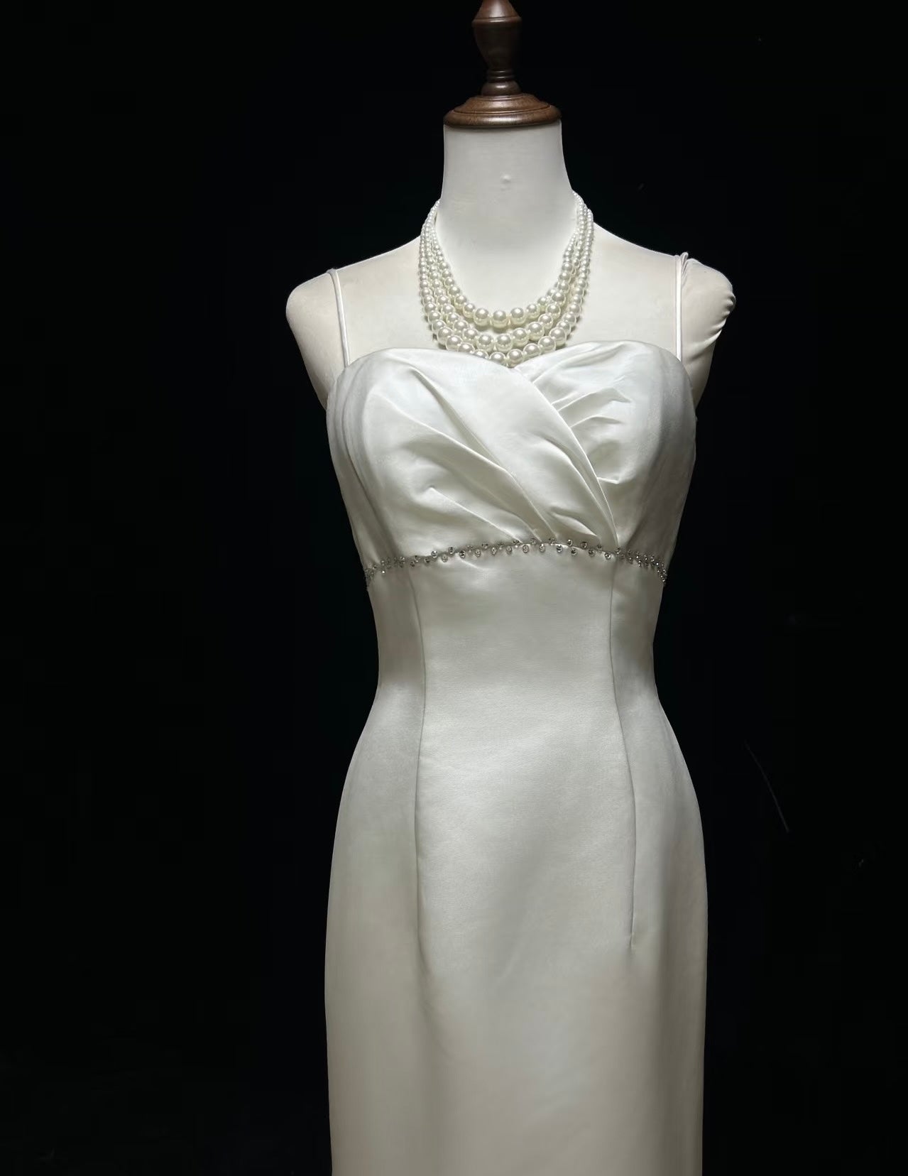 Spaghetti Straps Mermaid White Wedding Dress Satin Bridal Dress J7979