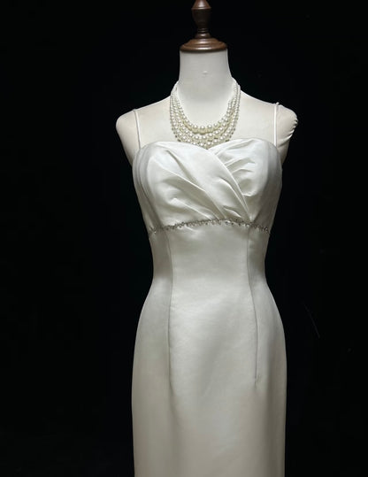 Spaghetti Straps Mermaid White Wedding Dress Satin Bridal Dress J7979