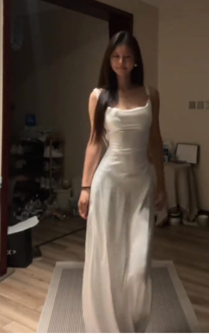 Spaghetti Straps Backless Ivory Prom Dress Formal Evening Party Dress J7188