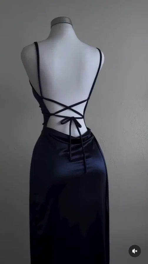 Etuikleid Marineblau Satin Langes Ballkleid Rückenfreies Abendkleid J8234