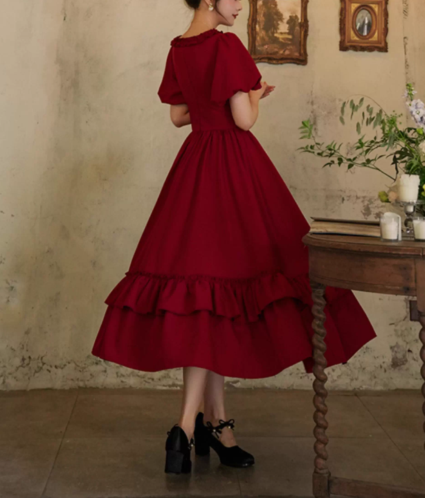 Burgundy Retro A Line Prom Dress Formal Evening Dress J8619