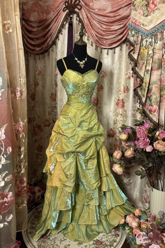 Green Long Prom Dresses Vintage Formal Party Dress J8476