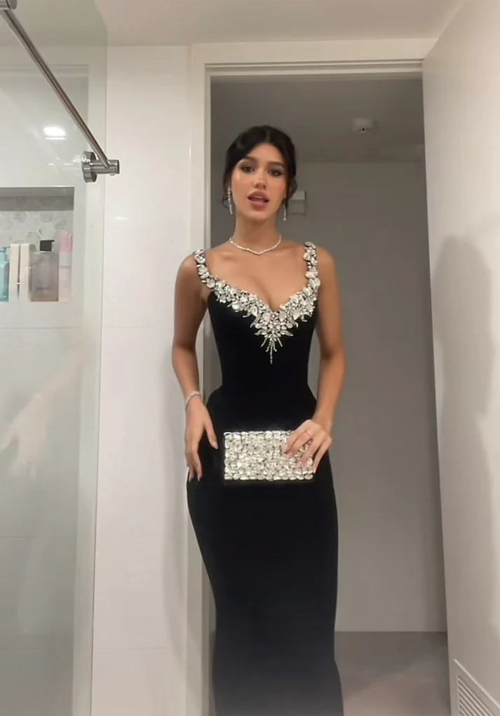 Robe de soirée longue noire style sirène sexy J8072