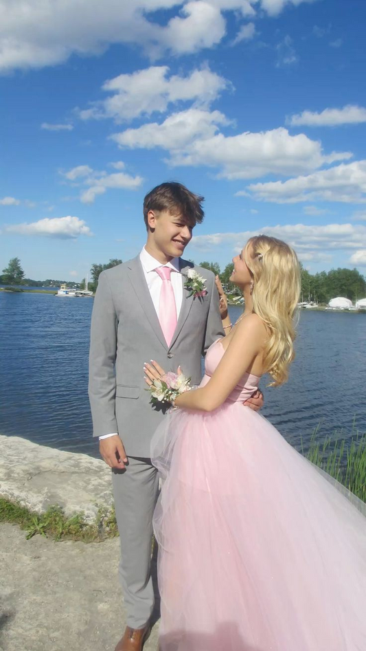 Trägerloses A-Linien-Ballkleid in Rosa, lang, Tüll, Abendkleid J8259