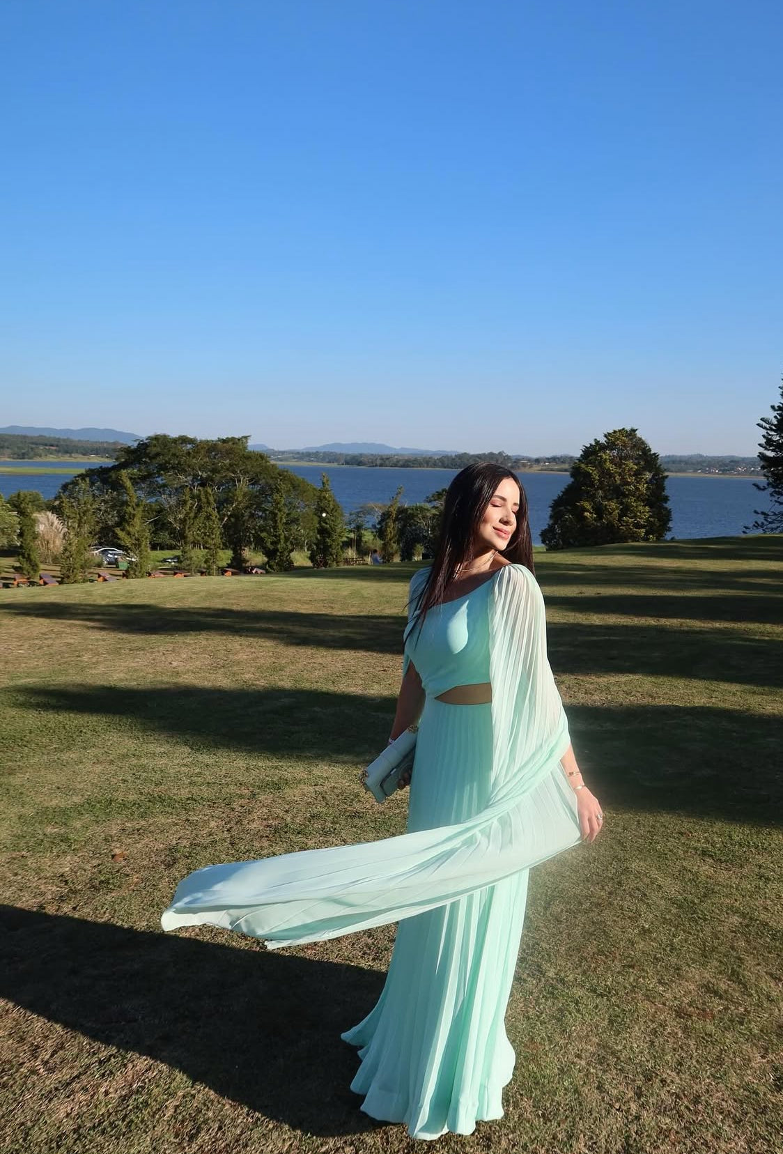 Robe de soirée formelle en mousseline de soie, coupe trapèze, J7155