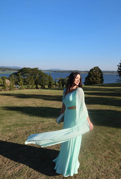 Robe de soirée formelle en mousseline de soie, coupe trapèze, J7155