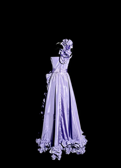 Robe de bal longue en satin à une épaule et coupe trapèze, tenue d'anniversaire, robe de remise de diplôme, J7116