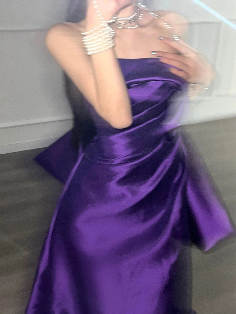 Robe de bal bustier violette avec nœud en satin, tenue de soirée formelle J7097