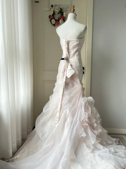Robe de soirée sirène rose clair à col en cœur J7730
