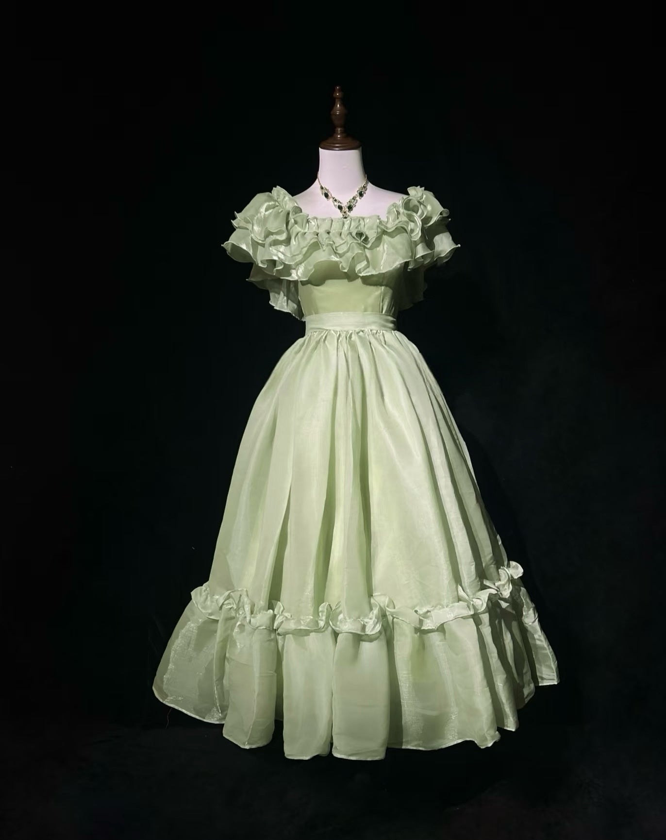 Robe de princesse verte coupe trapèze, robe de bal de fin d'année, J7993