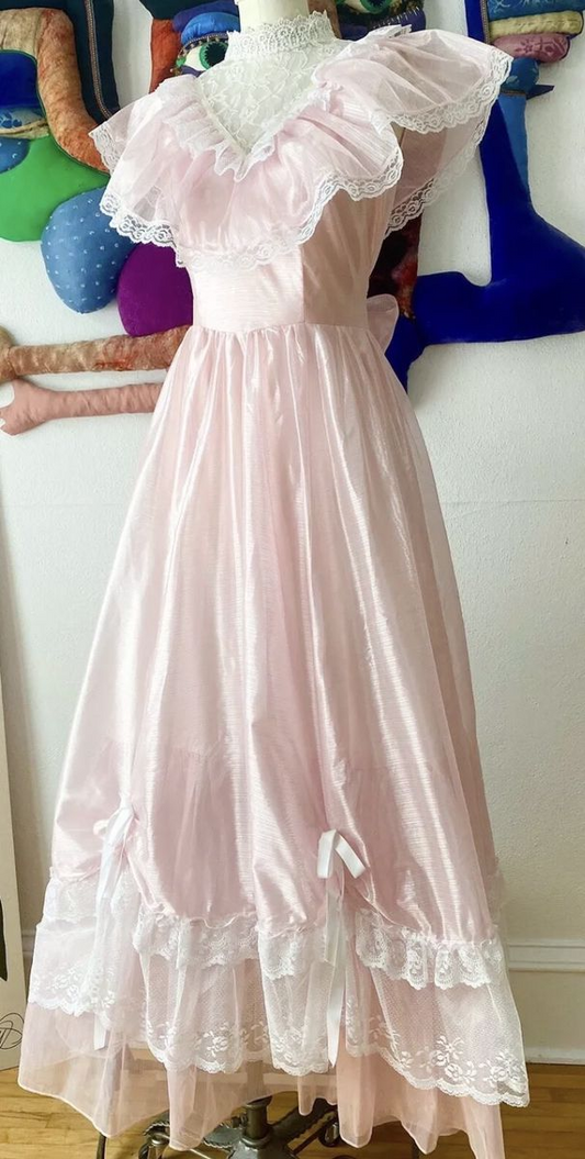 Robe de bal trapèze en dentelle rose, élégante et modeste, tenue de soirée formelle, J8297