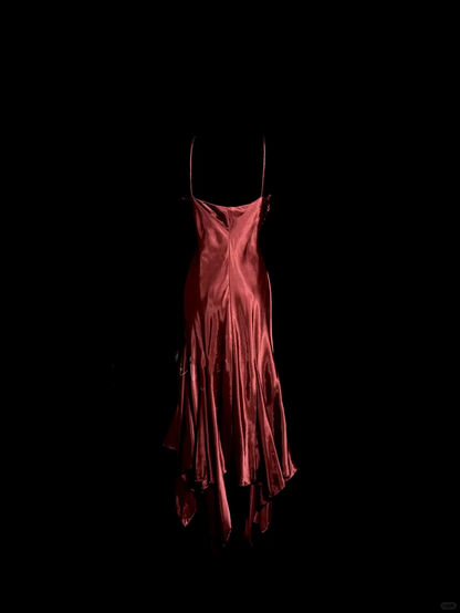 Vintage Mermaid Spaghetti Straps Satin Burgundy Prom Dresses  J8864