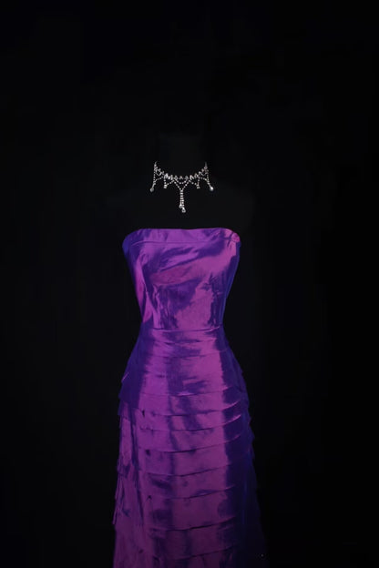 Robe de soirée longue sirène bustier violette en satin J8046