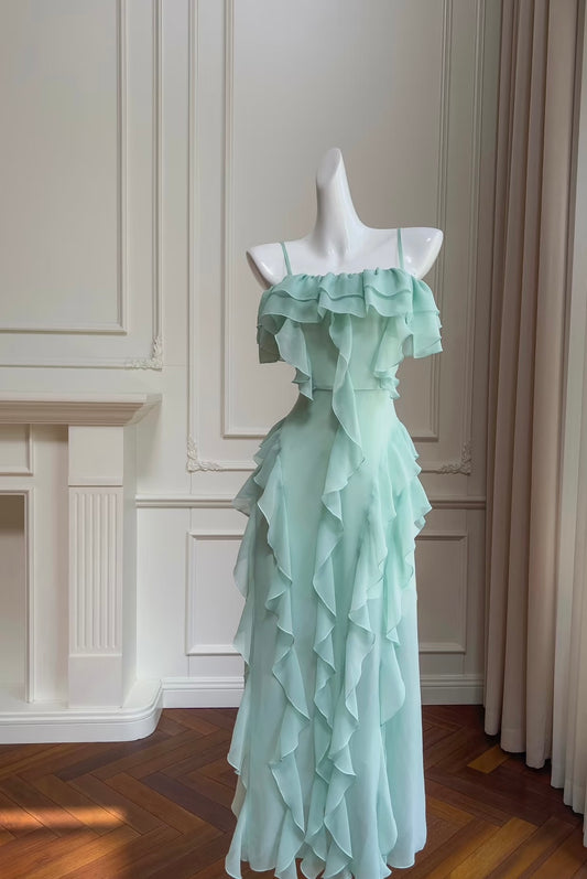 Spaghettiträger Rüschen A-Linie Formelles Partykleid Ballkleid J7168