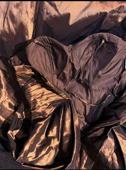 A Line Spaghetti Straps Brown Long Prom Dress Vintage Birthday Dresses J7123