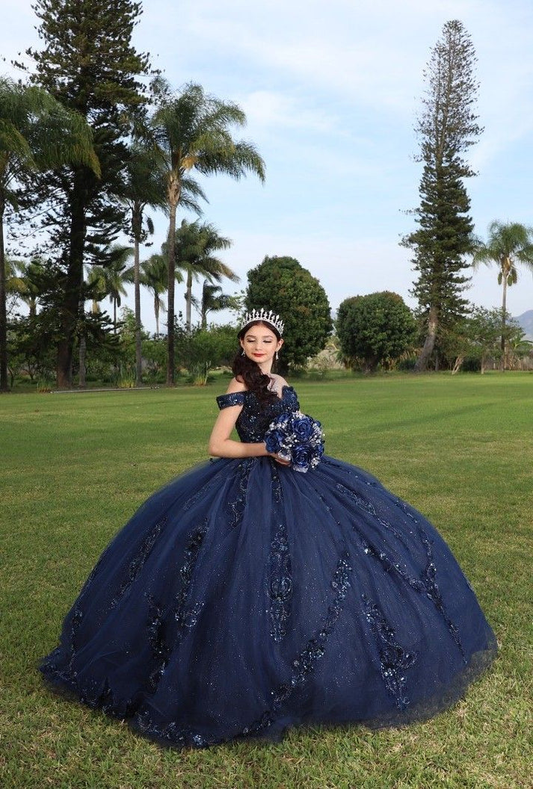 Marineblaues Quinceañera-Kleid Sweet 15 Birthday Party Ballkleider J7423