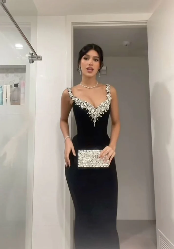 Robe de soirée longue noire style sirène sexy J8072