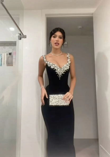 Robe de soirée longue noire style sirène sexy J8072