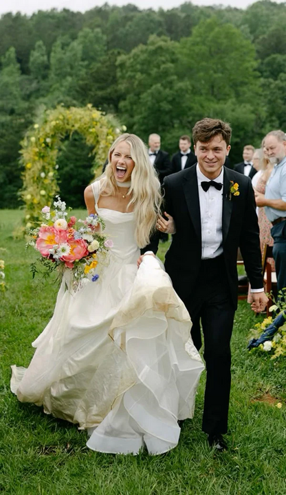 A Line White Wedding Dress Elegant Bridal Dress J8088