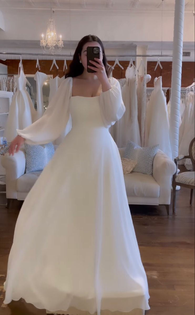 A Line Long Sleeves Wedding Dress White Modest Bridal Gown J8179