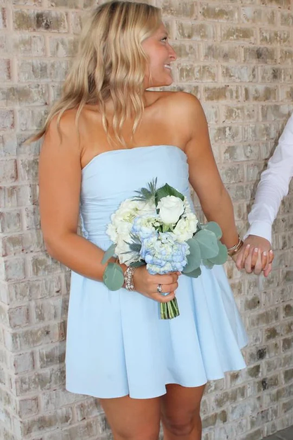 Blue A-Line Strapless  Sleeveless Short Homecoming Dress J6966