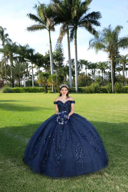 Marineblaues Quinceañera-Kleid Sweet 15 Birthday Party Ballkleider J7423