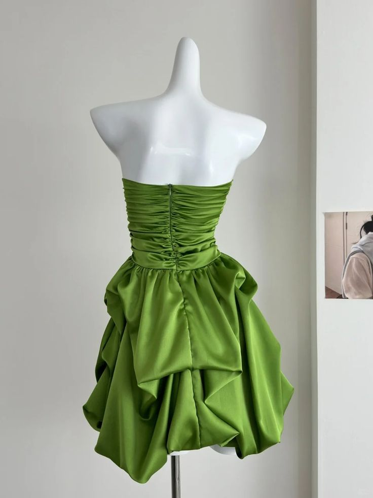 Green Strapless A Line Mini Prom Dress Homecoming Dress J7579